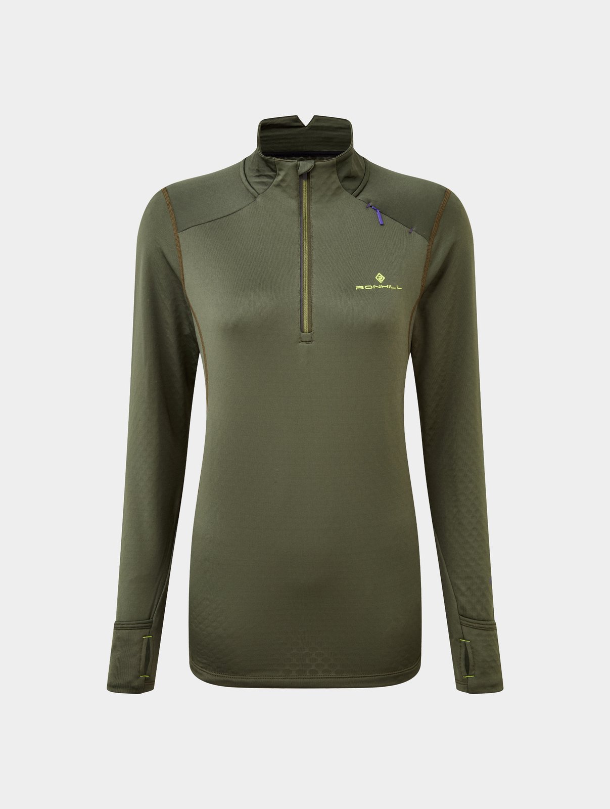 Ronhill Women's Tech Prism 1/2 Zip Tee Khaki/Citrus