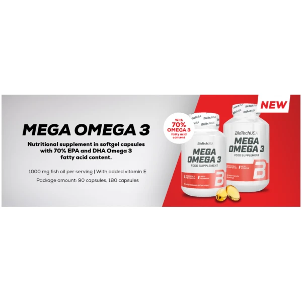 Biotech USA Mega Omega 3 λιπαρά οξέα Ω-3 πλούσια σε πολυακόρεστα λιπαρά οξέα ΕΡΑ: 400 mg EPA 70% και DHA και βιταμίνη Ε - θεσσαλονικη καταστη