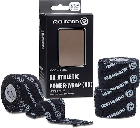 Μαύρη ταινία επίδεσης RX Athletic Power-Wrap 3 Hookgrip Black, 3 ρολά (38mm x 4,5m το καθένα)