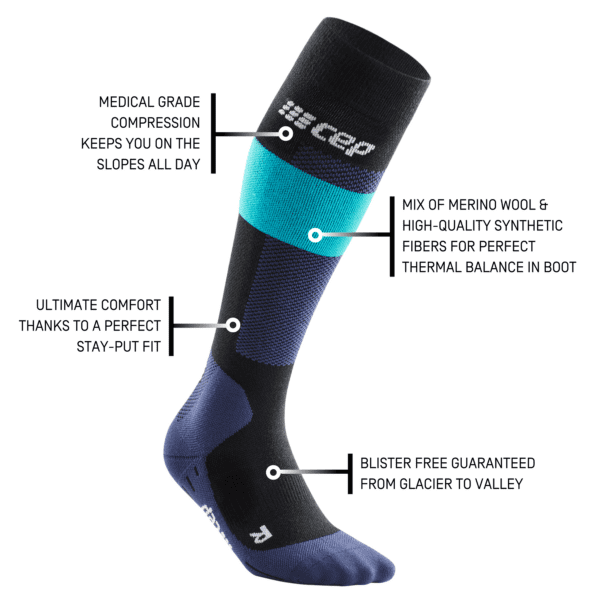 Ανδρικές Κάλτσες CEP merino socks, skiing, tall, v2, blue - Image 3