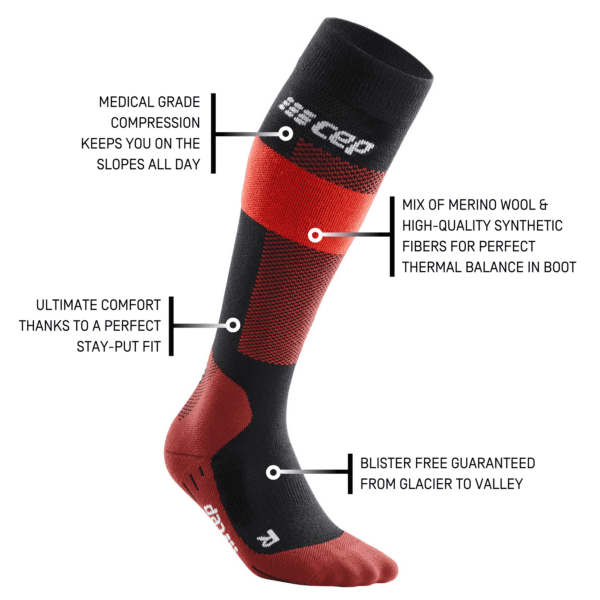 Ανδρικές Κάλτσες CEP merino socks, skiing, tall, v2, red - Image 3