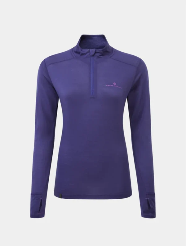RONHILL Wmn's Tech Merino 1/2 Zip DeepOcean/RegalPurple
