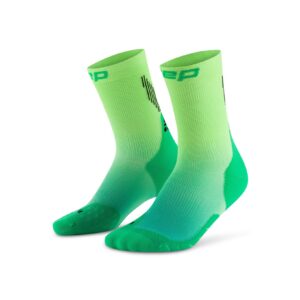 CEP run edt. gradient socks, mid cut, 5.0, women green/lime fade