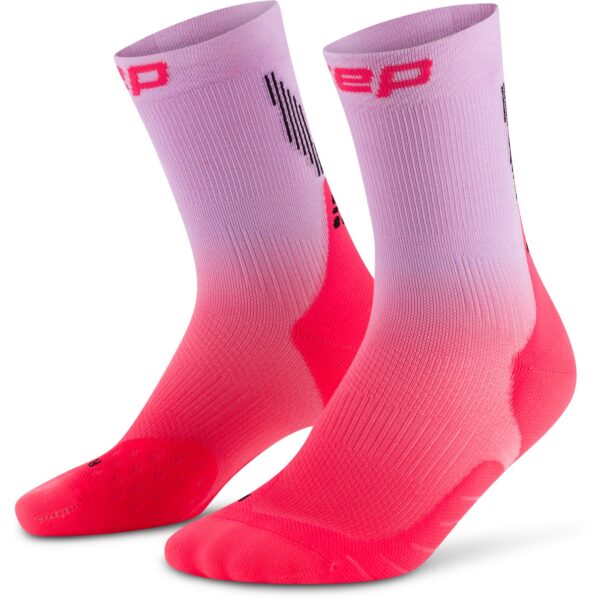 CEP run edt. gradient socks, mid cut, 5.0, women pink/lilac fade