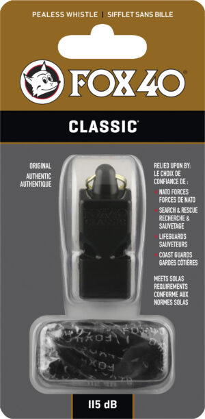 FOX Σφυρίχτρα FOX40 Classic Safety Μαύρη με Κορδόνι 99030008