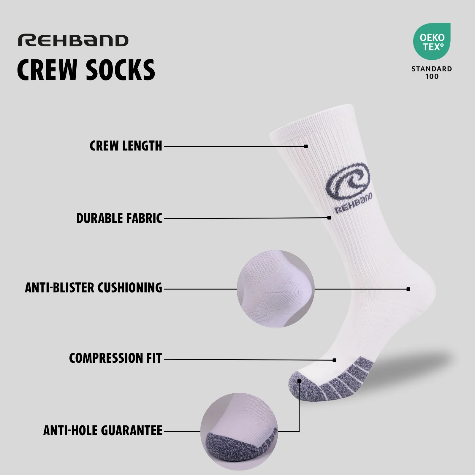 Rehband Κάλτσες PerformX Crew Socks | Carbon/Black 3 ζευγάρια - Image 5