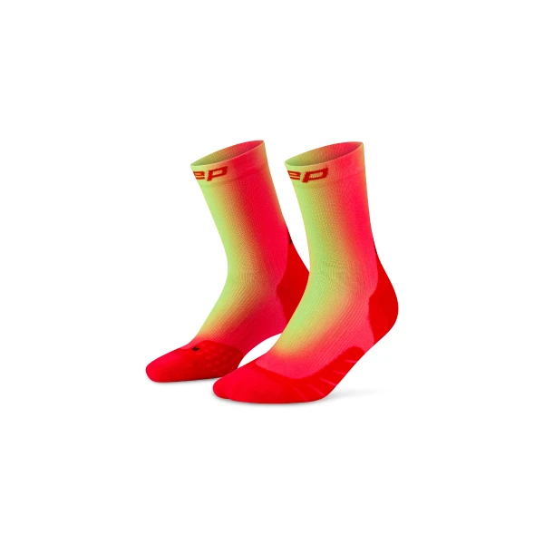 CEP CORE RUN EDT. GRADIENT SOCKS, MID CUT, 5.0 - WOMEN RED/LIME